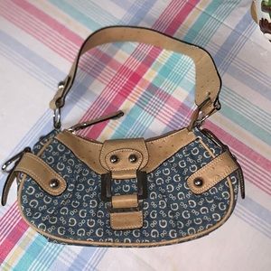 GUESS by Marciano Denim Faux Blue Ostrich Leather Satchel Handbag NWOT